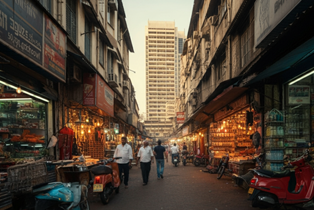 Restaurants and shops in Lakshmi Chowk, Karachi, Pakistan.