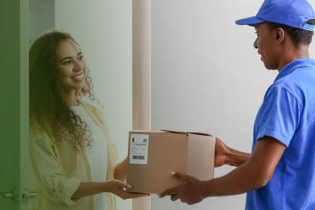 A postman delivering a package.